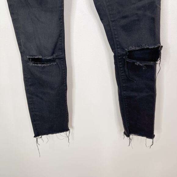 ASOS Denim Black Ripped Skinny Jeans Womens Size 26 Raw Fray Hem Cotton Stretch - Picture 6 of 10